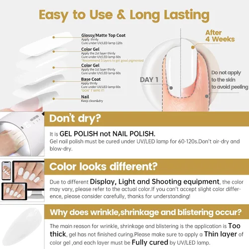 Miniatura 10 de YTD Likomey Esmalte de uñas de gel blanco, 0.5 onzas líquidas, manicura y pedicura para manicura y pedicura de verano, esmalte de color UV, 0.5