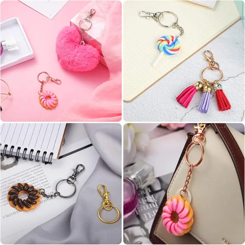 Miniatura 5 de Hotop Juego de 100 cierres giratorios de 50 piezas con 50 anillos de llavero, ganchos de clip para llavero de langosta para llavero, joyería