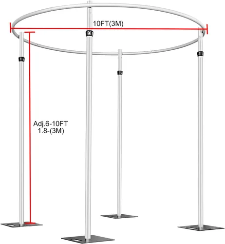 Miniatura 2 de Hecis Soporte de fondo redondo portátil de tubería y drapeado, 6-10 pies de alto x 10 pies de ancho, kit de telón de fondo redondo ajustable