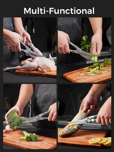 Miniatura 7 de Tijeras de aves de corral de acero completo resistentes, tijeras profesionales de corte de hueso para pollo, carne, pavo y pescado, tijeras