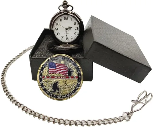 Miniatura 3 de Regalos para veteranos, reloj de bolsillo para veteranos con ChanllengCoin militar, los mejores regalos del día de los veteranos