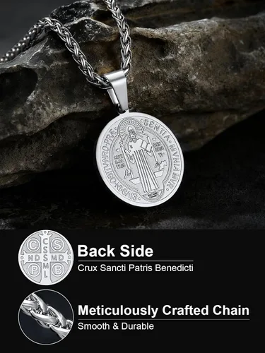 Miniatura 63 de U7 Saint Benedict/Michael Medal Necklace, 316L Stainless Steel Virgin Mary Necklace for Men Women, Bible Verse Protection Necklace Catholic