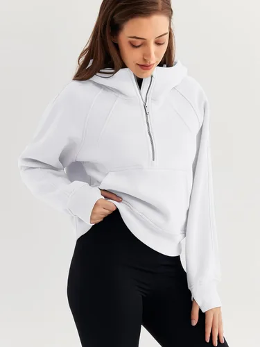 Miniatura 3 de WYNNQUE Sudadera corta con capucha para mujer, manga larga, forro polar, media cremallera, ropa de otoño