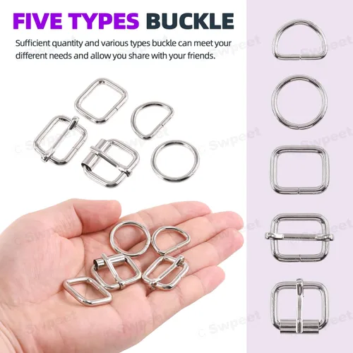 Miniatura 6 de Swpeet Hebillas de metal de 5 estilos: deslizante ajustable, anillo D, anillo circular Plateado