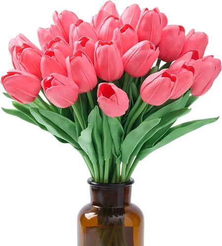 Miniatura 15 de SITUMEIZI 15 piezas de flores blancas artificiales, tulipanes artificiales de poliuretano de 14 pulgadas a granel para el hogar, cocina, Pascua