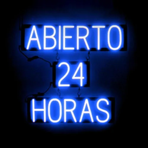 SpellBrite ABIERTO 24 HORAS Letrero para empresas | Señales relacionadas con Abierto con aspecto de neón, luz LED azul | 25.2 x 23.8 pulgadas