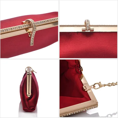 Miniatura 4 de Bolsa de embrague clásica de satén de lujo con elegante bolso cruzado con diamantes de imitación para boda, novia, graduación, graduación