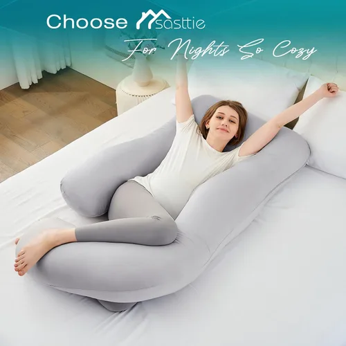 Miniatura 7 de Sasttie Almohadas de embarazo para dormir, almohada refrescante de cuerpo completo en forma de U con funda extraíble, imprescindible para mujeres