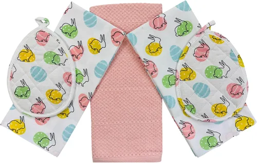 Miniatura 13 de Juego de manoplas de cocina de primavera de Pascua, soporte para ollas, 5c: colorido floral Pascua cada conejito Bienvenido Gingham Border Design