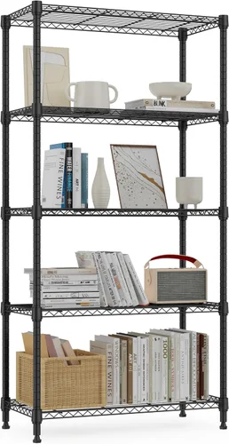 Miniatura 29 de M MZG Estantería de almacenamiento de 5 estantes, estantería de alambre de metal resistente, estantería de almacenamiento ajustable para garaje