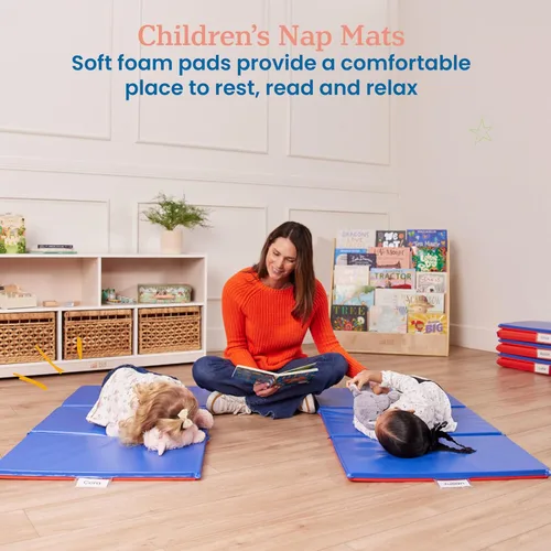 Miniatura 3 de ECR4Kids Alfombrilla de descanso plegable de alta calidad, 3 secciones, 1 pulgada, almohadilla para dormir, azul/rojo, paquete de 5