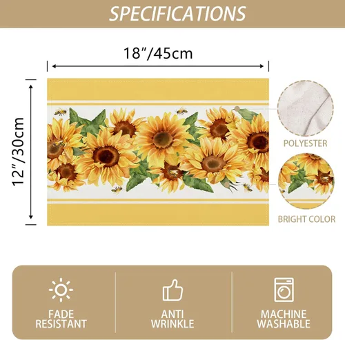 Miniatura 2 de Juego de 4 manteles individuales de girasol de acuarela, manteles individuales de primavera, decoración y suministros de girasol para el hogar, mesa