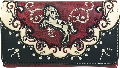 Miniatura 2 de Zelris Western Mustang Horse Turquesa Mujeres Crossbody Muñeca Trifold Wallet