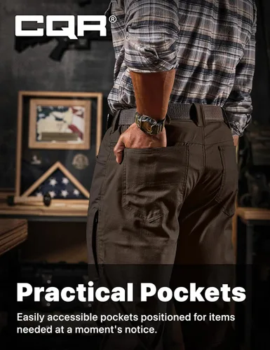 Miniatura 96 de CQR – Pantalones tácticos elásticos tipo cargo para hombre, resistentes al agua, de tela ripstop (antidesgarros), ligeros, ideales para uso diario