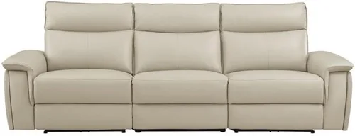 Miniatura 4 de Pemberly Row Sofá reclinable doble de cuero de 110" con reposacabezas en beige