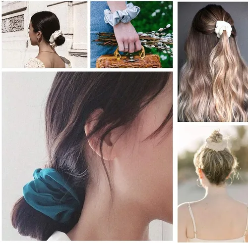 Miniatura 3 de THXSILK Bandas elásticas de seda para el cabello, bandas elásticas para el cabello, cuerdas para coleta de caballo para mujer, accesorios