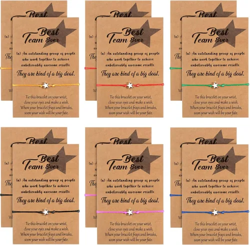 Huquary Juego de 12 pulseras de la amistad en forma de estrella con tarjeta de deseos, regalos inspiradores de agradecimiento para empleados,