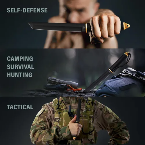 Miniatura 7 de Tanto Cuchillo con funda, más de 3 colores, hoja pulida de espejo de espiga completa fija de 5.9 pulgadas, cuchillos tácticos geniales con mango
