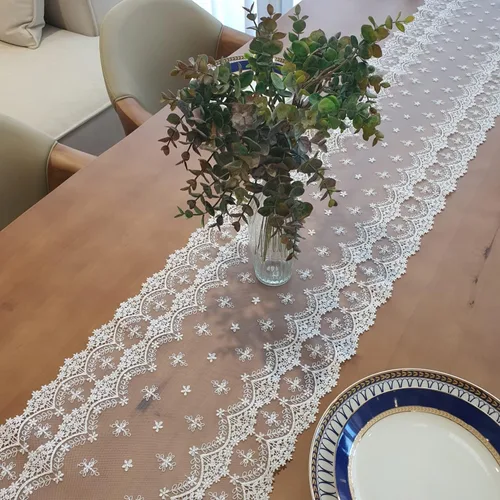 Inicia Camino de encaje de 12 x 50 pulgadas bordado para vacaciones, boda, picnic, mesas de comedor diarias, decoración blanca (poliéster, 12 x 50