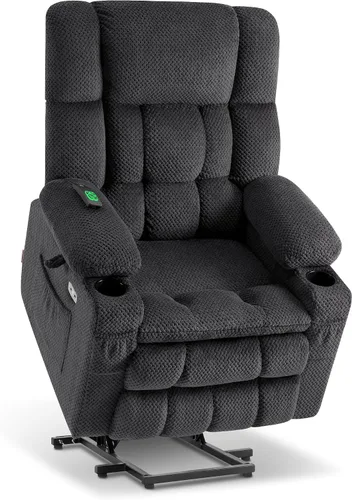Miniatura 21 de MCombo 7893 - Silla reclinable pequeña de doble motor para ancianos pequeños, silla elevadora de gravedad cero con calor y masaje, posición Beige