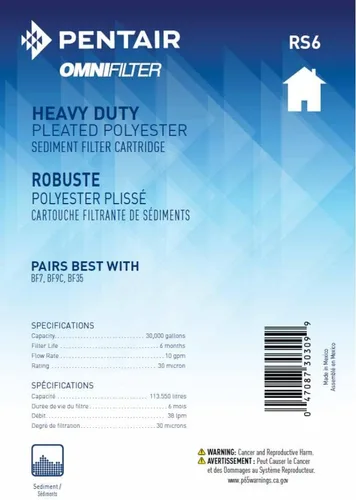 Miniatura 5 de Pentair OMNIFilter RS6 Filtro de agua de sedimentos, 10 pulgadas, cartucho de repuesto plisado Big Blue resistente para toda la casa, 10" x 4.5