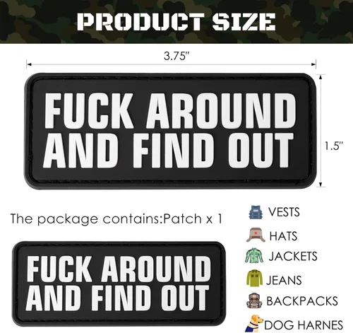 Miniatura 3 de OCQOTAT Fuck Around and Find Out - Divertido parche de PVC moral, protegido por F Around y descubra los parches tácticos para mochilas, gorra, Negro
