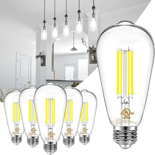 Miniatura 14 de DAYBETTER Paquete de 12 bombillas LED Edison vintage, bombilla LED E26 equivalente a 60 W, bombillas LED regulables, alto brillo 800 LM, blanco
