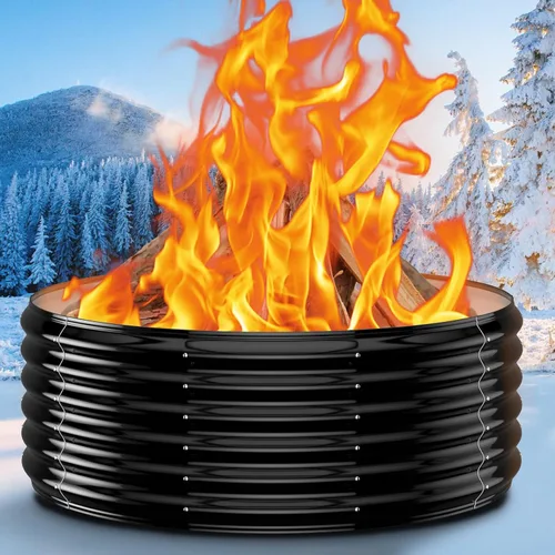 Miniatura 9 de Anillo de chimenea al aire libre de 32 pulgadas, chimenea de leña resistente al calor de 17 pulgadas de altura y chimenea para exterior, anillo