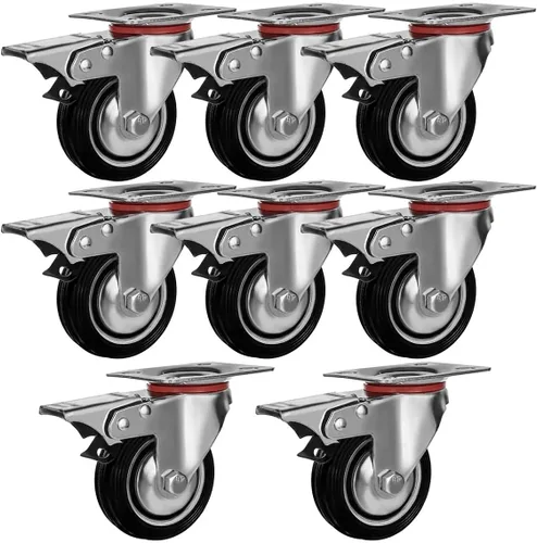 Miniatura 9 de 4 ruedas giratorias con base de goma con placa superior y rodamientos resistentes de 3 pulgadas, 1