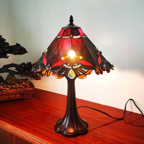 Miniatura 3 de Bieye L10021 Lámpara de mesa barroco estilo Tiffany con vitrales de luz nocturna con pantalla hecha a mano de 13 pulgadas de ancho, base de metal
