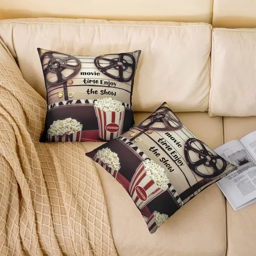 Miniatura 2 de Homewish Theater Cinema Poster Throw Pillow Covers (Pack of 1),Retro Movie Cushion Cover for Kids Boys Teens Popcorn Pillow Cases Movie Night Living