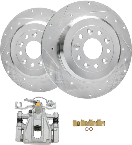 Miniatura 29 de Detroit Axle - Rotores de freno traseros perforados y ranurados + Reemplazo de calibrador de freno de disco trasero derecho para Acura TL Honda