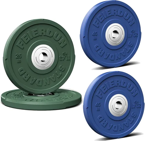 Miniatura 22 de FEIERDUN Disco de Peso Olímpico con Parachoques de Color de 2 Pulgadas para Entrenamiento de Fuerza - 100% Goma Virgen