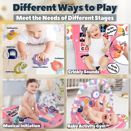 Miniatura 2 de Gimnasio de juego para bebés de 0 a 6 meses, tapete de alto contraste, piano para patear y tocar, música y luces, regalos para recién nacidos