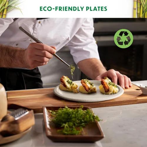 Miniatura 6 de Platos compostables, platos de papel desechables de alta resistencia - [125 unidades] de 9 pulgadas, biodegradables sin blanquear, hechos de bagazo