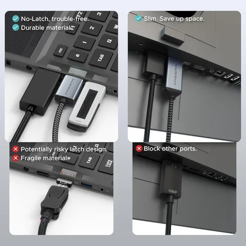 Miniatura 3 de WARRKY - Cable DisplayPort a HDMI 4K de 10 pies [Carcasa metálica, cable de nylon] Transmisión unidireccional DP 1.2 de computadora a pantalla HDMI