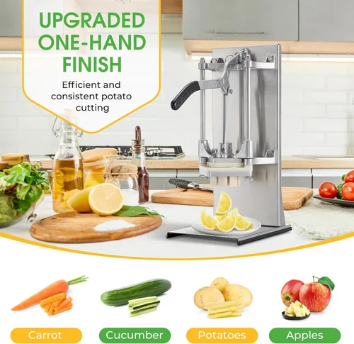 Miniatura 3 de Cortador de patatas fritas 4 en 1 comercial y rallador de limón y picadora de verduras - Acero inoxidable con mango extendido - 4 cuchillas