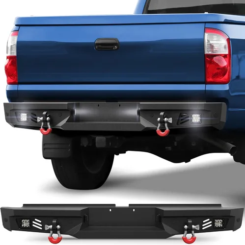 Miniatura 10 de Parachoques delantero Tundra para Tundra 2014-2021, parachoques de acero inoxidable texturizado negro con placa de grúa, barra de luz larga de 144W