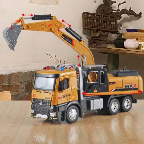 Miniatura 6 de OANMYJJO Juguetes de excavadora para niños, modelo de excavadora de metal fundido a presión, con sonido simulado y luz, juguetes de excavadora