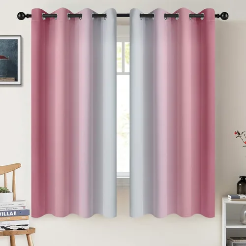 Miniatura 67 de COSVIYA Cortinas 100% Opacas Azul Degradado con Lazos Ajustables para Cocina Aislamiento Térmico Oscurecimiento de Habitación Cenefa con Bolsillo