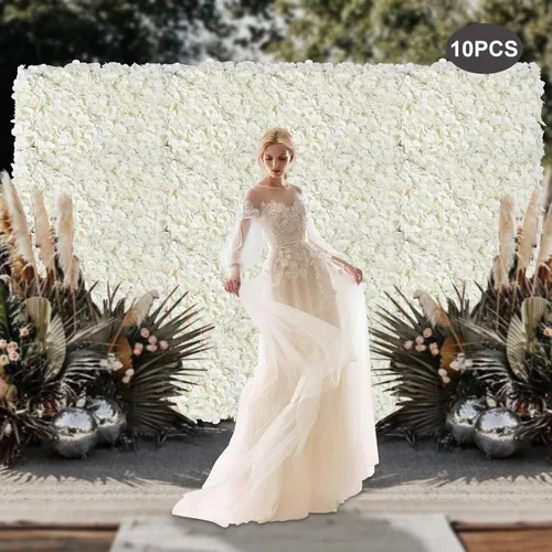 Miniatura 2 de Panel de pared de flores densas, 15.8 x 23.6 pulgadas por rosa blanca lechosa, decoración de telón de fondo para bodas, despedidas de soltera, baby