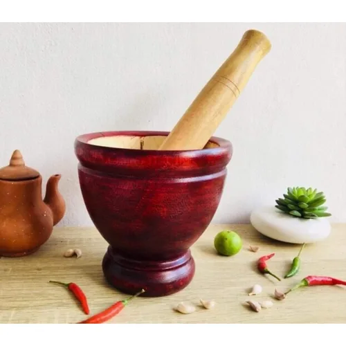 Tamaño 8 pulgadas Mortero Kruk de madera con maja molienda loza cerámica papaya ensalada Somtum mezclador Utensilios de cocina Menú de alimentos