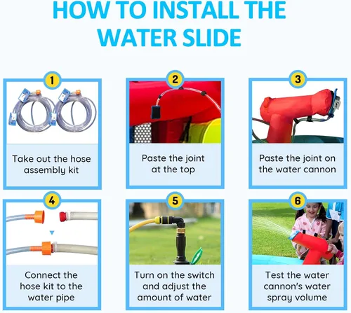 Miniatura 6 de Tobogán acuático inflable, Tobogán de agua inflable con pared de escalada, Tobogán de agua para niños en el patio trasero con aro de baloncesto