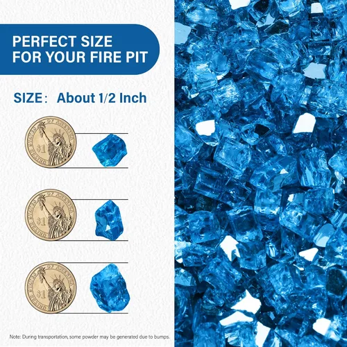 Miniatura 147 de NUPICK Vidrio de Fuego de 5 Libras, Vidrio Brillante para Fogata de 1/2 Pulgada, Roca de Vidrio Templado para Fogata para Propano o Gas Natural