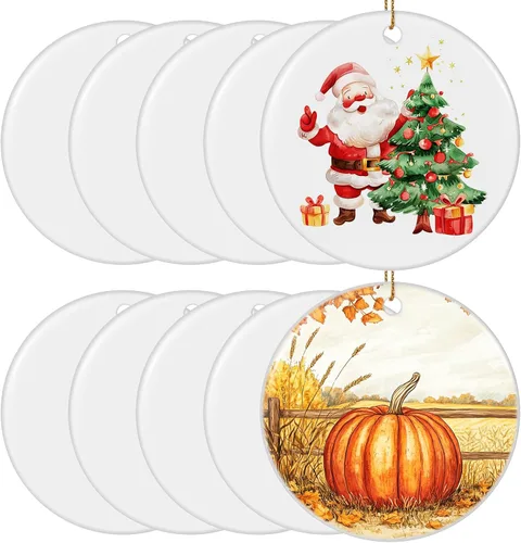 Miniatura 28 de Paquete de 4 adornos de Navidad personalizados 2025 de cerámica personalizada con foto y texto para decoración de árbol de Navidad, primera Navidad