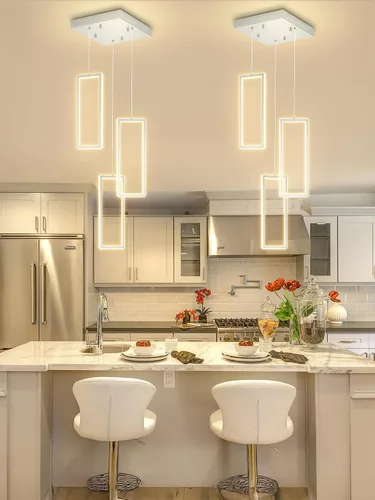 Miniatura 25 de ykolupty Moderno candelabro LED ajustable colgante negro lámpara colgante 3 luces rectangulares candelabros para cocina, escalera de isla comedor