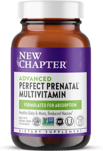 New Chapter Advanced Perfect Vitaminas Prenatales, 270 unidades, hechas con ingredientes orgánicos y sin OMG para bebé y mamá saludables - Folato