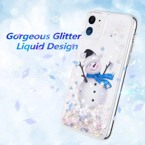 Miniatura 8 de Maxdara Funda de Navidad para iPhone 11, diseño de muñeco de nieve con purpurina líquida brillante cubierta bonita para niñas y niños, 6.1 pulgadas