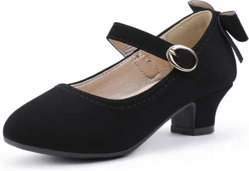Miniatura 75 de PANDANINJIA Vestido de jada para niñas y niños pequeños, zapatos de princesa Mary Jane con tacones con lazo para fiesta, boda, boda