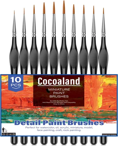 Miniatura 3 de Juego de 10 pinceles de pintura micro con asas triangulares, para acrílico, acuarela, manualidades, modelos Negro